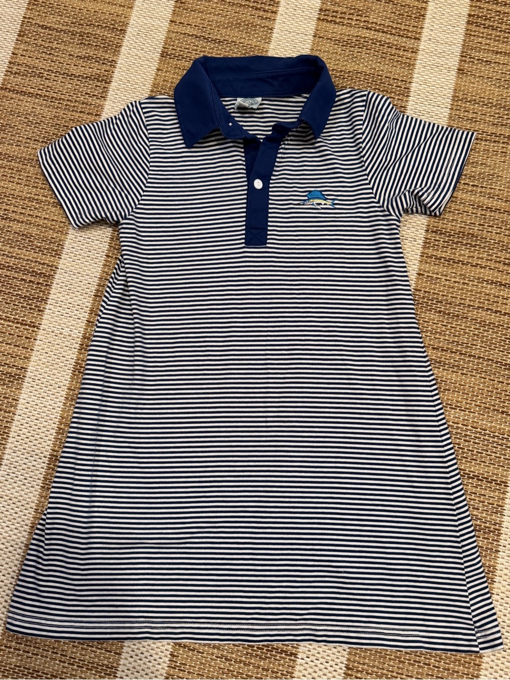 Striped Navy Polo Dress for Girls with Contrast Collar